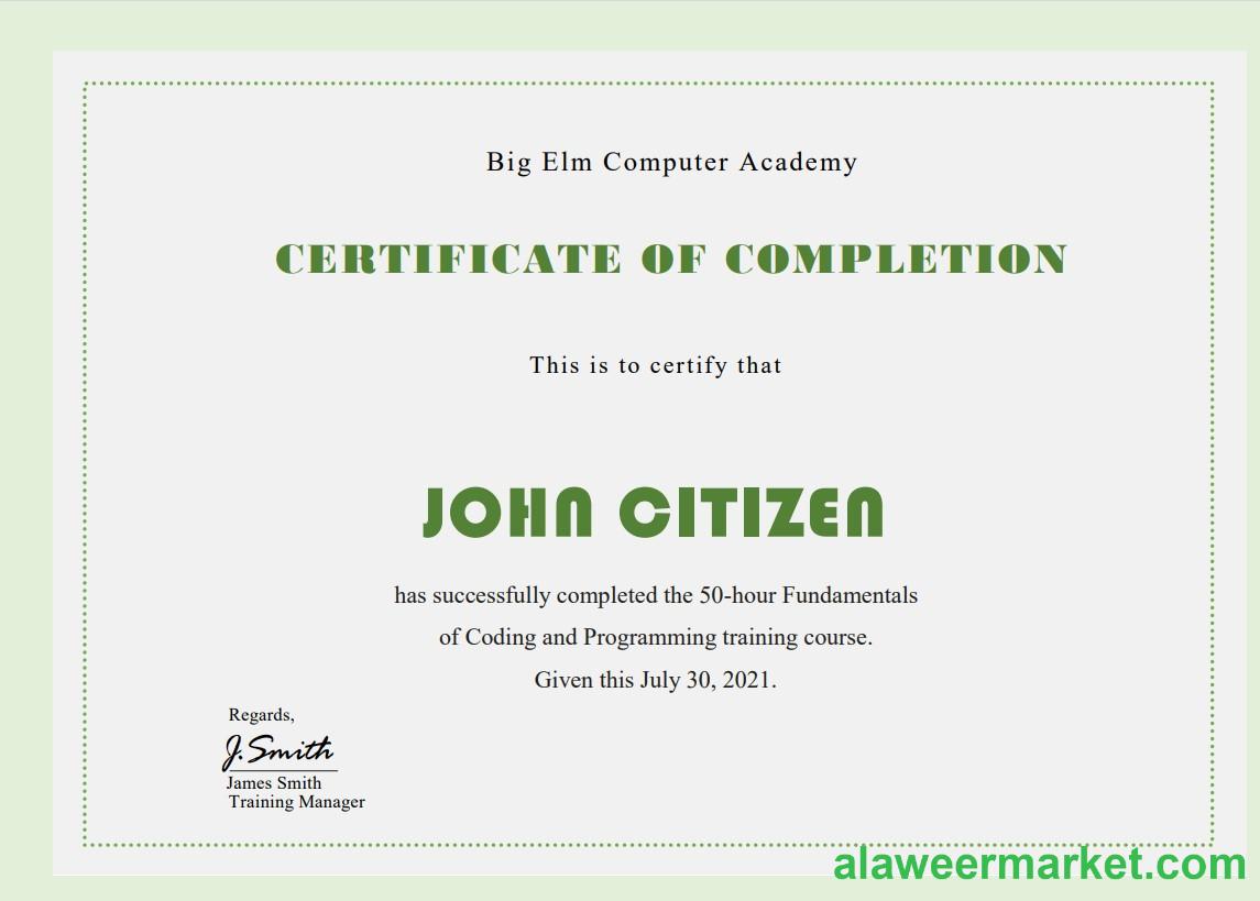 USA Computer Training certificate template in Word and PDF format